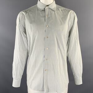 ERMENEGILDO ZEGNA XXL White Blue Green Gingham Cotton Cutaway Long Sleeve Shirt